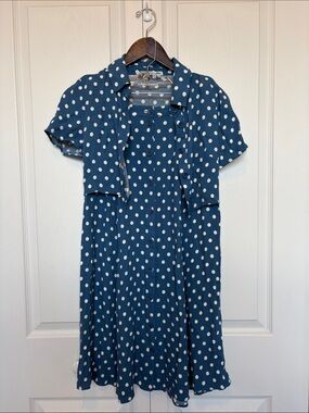 Reformation Blue Polka Dot shirt/ skirt combo